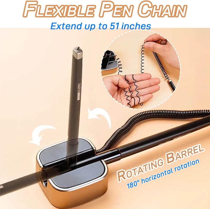 Othaim طقم أقلام مكتب أنيقة بلون الشمبانيا - مزودة بإعادة تعبئة آمنة، أسطوانة دوارة بزاوية 180 درجة، سلسلة مرنة، كتابة سلسة، قاعدة لاصقة قوية - مثالية للمكتب، المستشفى، المدرسة، مناطق الاستقبال (6 قطع) - Image 3